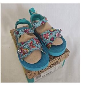 Chooze Breeze Sandal Fly Blue Heart Flower Butterfly Patterned Hook & Loop 6 new